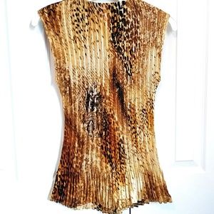 Cato Pleated Top Blouse, Gold Animal Print Small